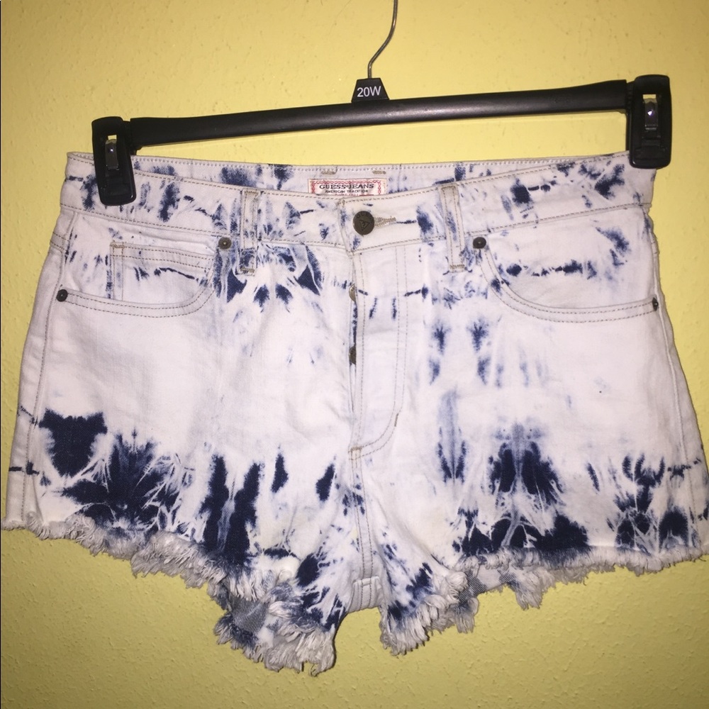 GUESS Blue & White Tie Dye Denim Shorts